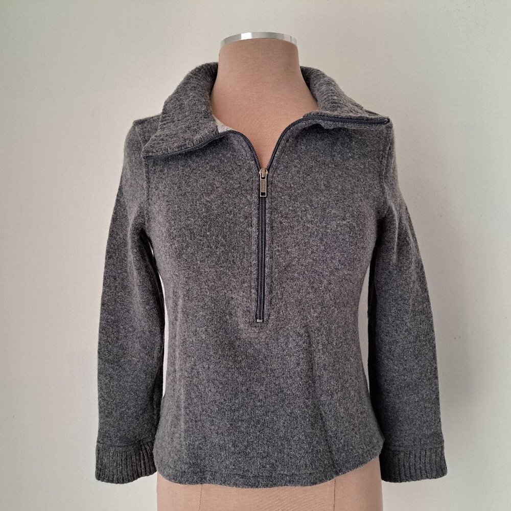 Banana Republic Women Sweater Mock Collar 1/2 Zipper Long Sleeve Gray Size M